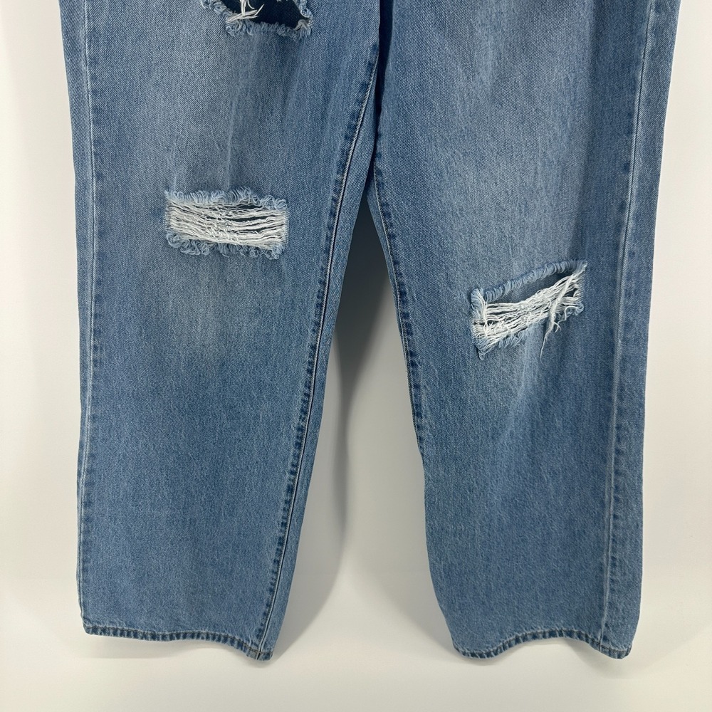 Fashion Nova Jeans Womens 15 Blue Distressed Denim High Rise Relaxed Straight - Picture 3 of 11